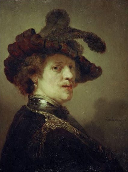 Autoritratto con cappello di piume – Rembrandt van Rijn Rembrandt van Rijn 70x85