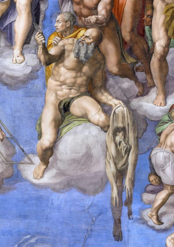 Plafond della Cappella Sistina: Il Giudizio Universale, dettaglio di San Bartolomeo che tiene la sua pelle scorticata – Michelangelo Michelangelo Buonarroti 70x105