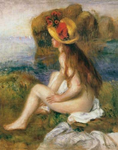 Bagnante seduta con un cappello di paglia – Pierre-Auguste Renoir Pierre-Auguste Renoir 70x85