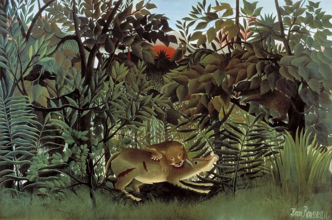 Il leone affamato si getta sull’antilope – Henri Rousseau Henri Rousseau 105x70