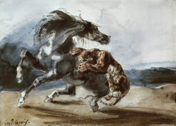 Tigre che attacca un cavallo selvaggio – Eugène Delacroix Eugène Delacroix 105x70