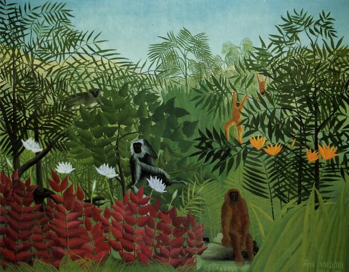 Foresta tropicale con scimmie e serpente – Henri Rousseau Henri Rousseau 85x75