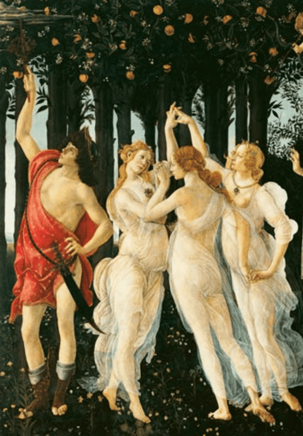 Primavera: Dettaglio delle Tre Grazie e di Mercurio – Sandro Botticelli Sandro Botticelli 70x105