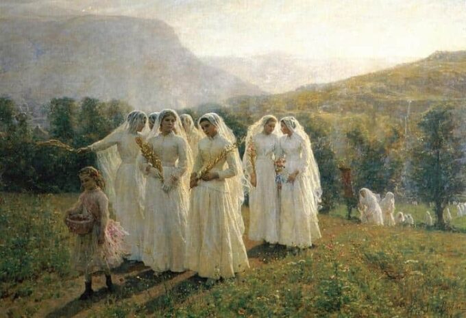 Giovani donne che si recano a una processione – Jules Breton Jules Breton 105x70