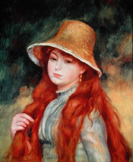 Giovane ragazza dai capelli lunghi, o Giovane ragazza con un cappello di paglia – Pierre-Auguste Renoir Pierre-Auguste Renoir 70x85